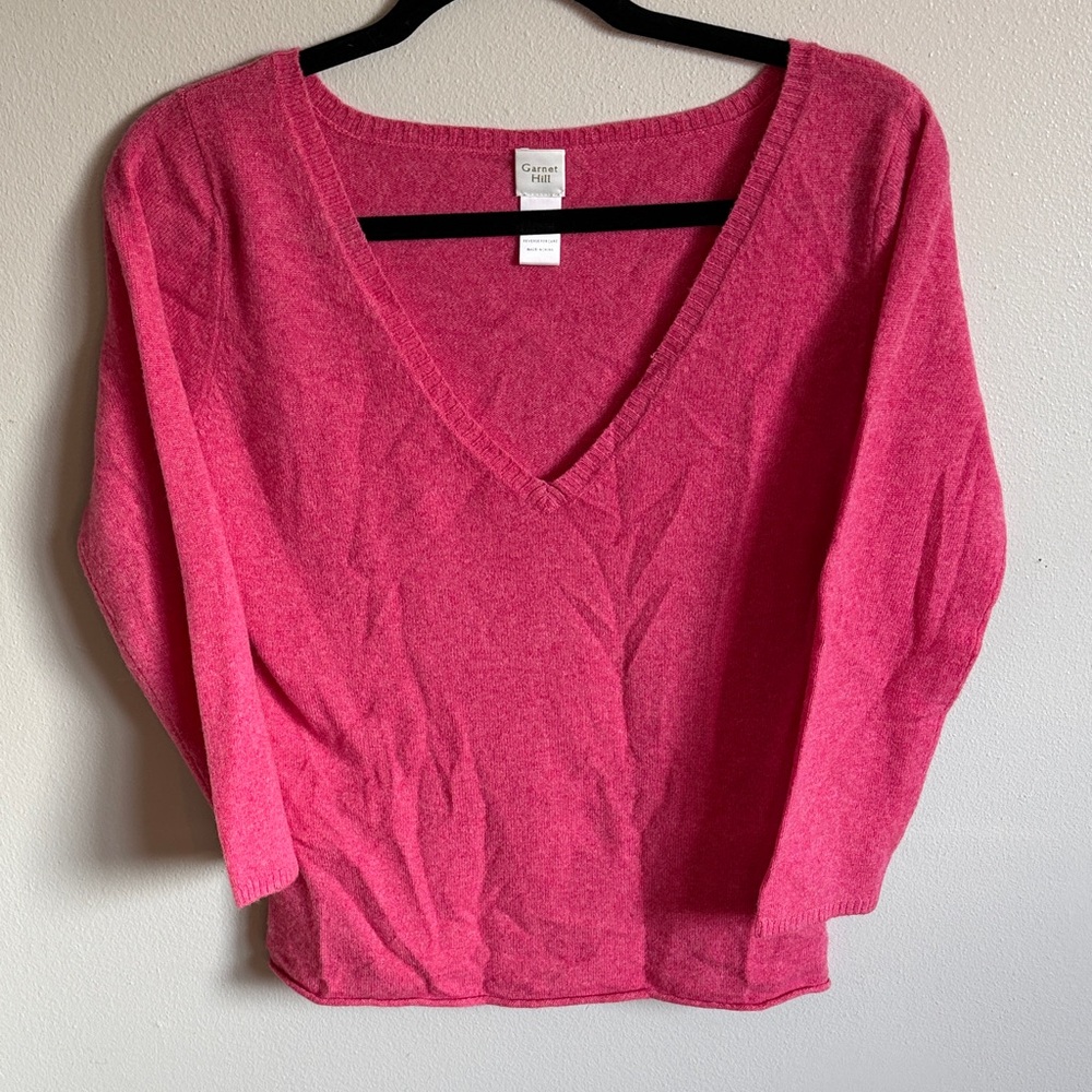 Garnet Hill 100% Cashmere Pink V-Neck Sweater
